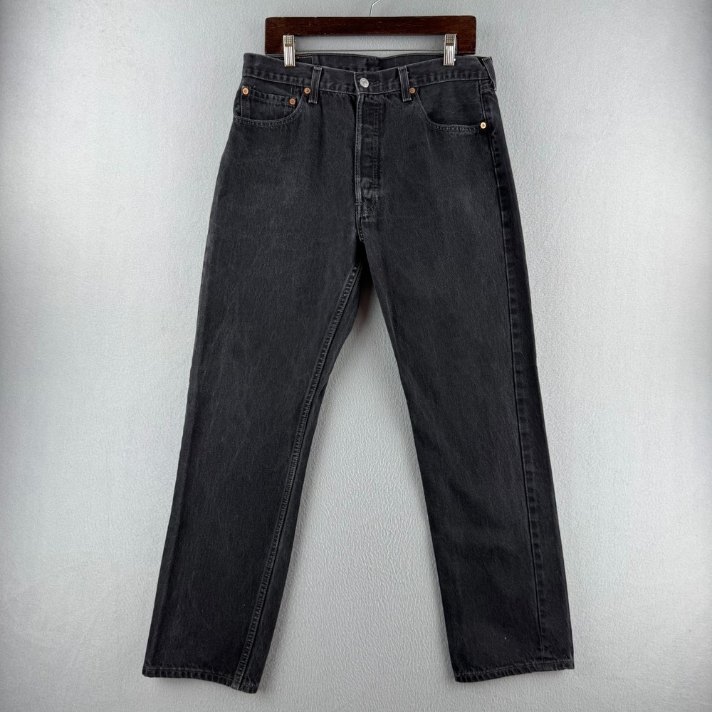 Vintage Levis‎ Jeans Mens 34x30 (Fits 33x30) Black 501 Straight Button Fly 2000
